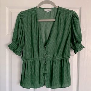 Ten Sixty Sherman Puff Sleeve Green Polka Dot Blouse